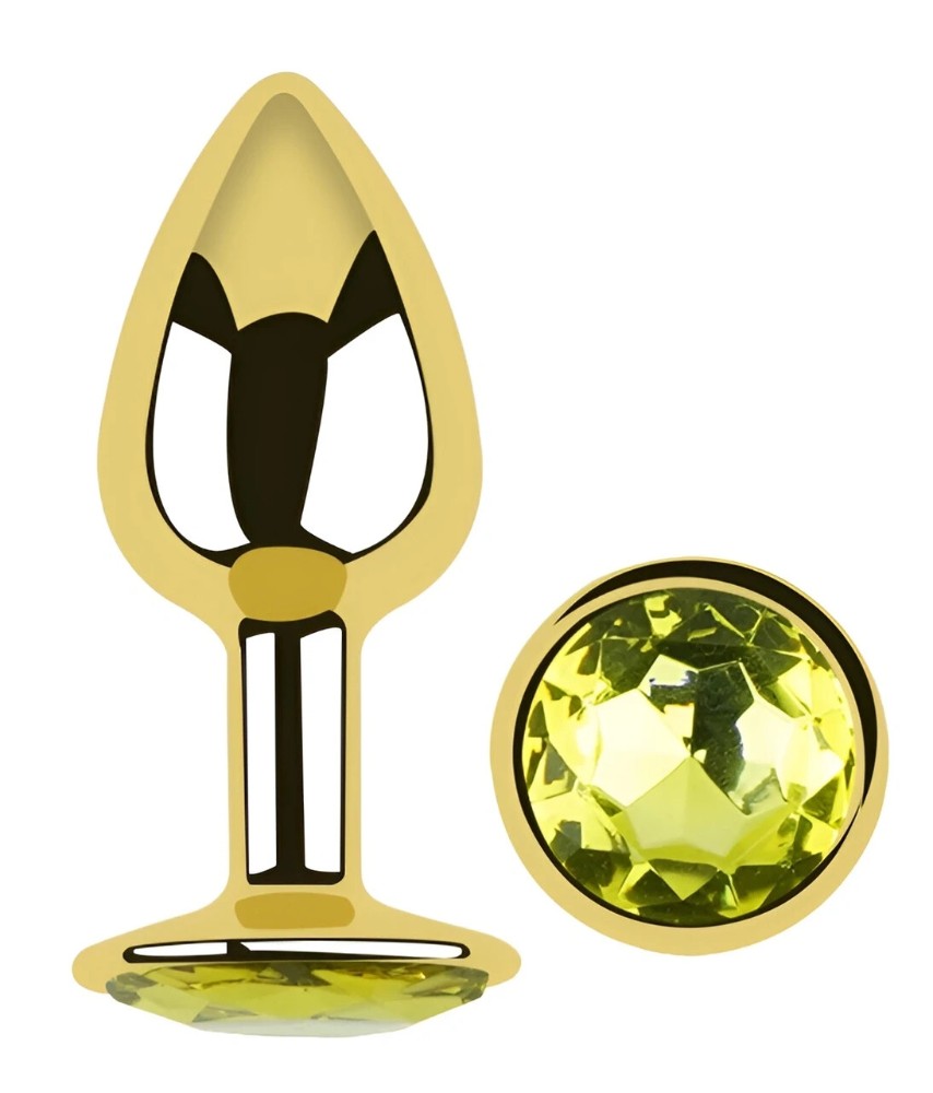 Анальная пробка EGZO Gold с лаймовым кристаллом, металлическая, анатомическая, размер S - зображення 1