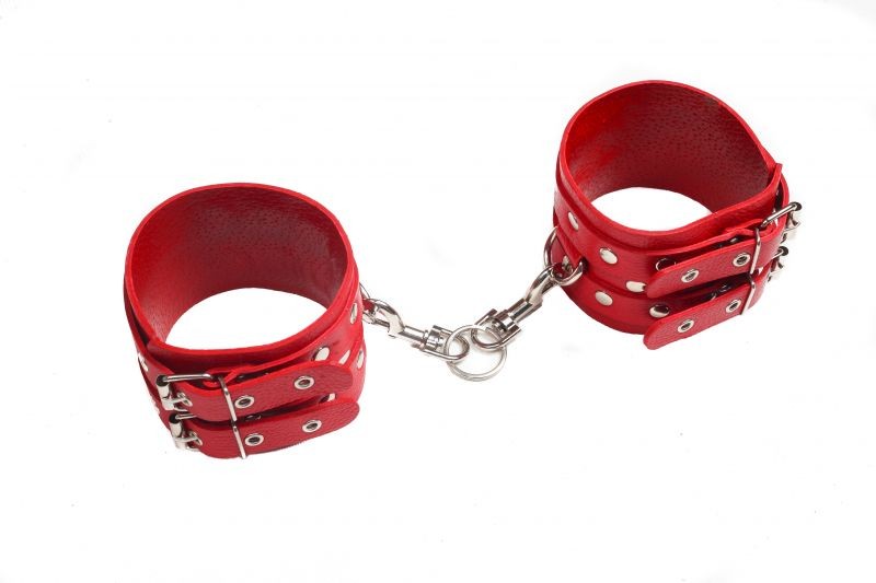Оковы Leather Double Fix Leg Cuffs, Red - зображення 1