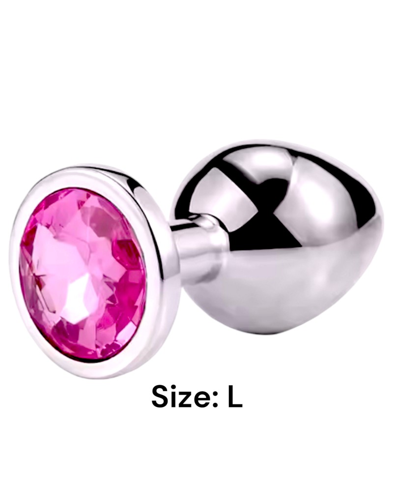Металлическая анальная втулка Silver pink crystal, размер L - зображення 1