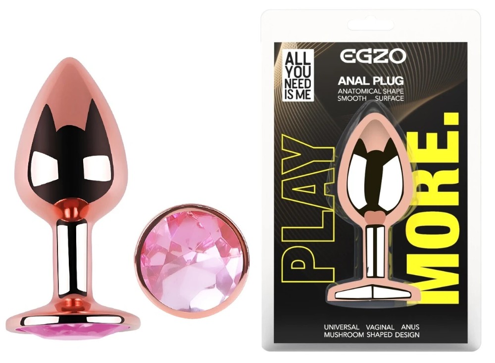 Анальная пробка EGZO Rose Gold Round Plug Pink M, металлическая с розовым кристаллом - зображення 1