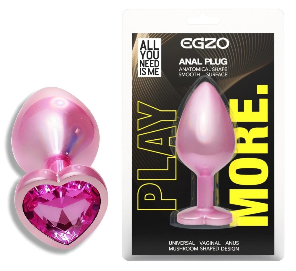 Анальный плаг EGZO Pink Perl Heart Plug с розовым кристаллом, основа-сердце, размер S - зображення 1