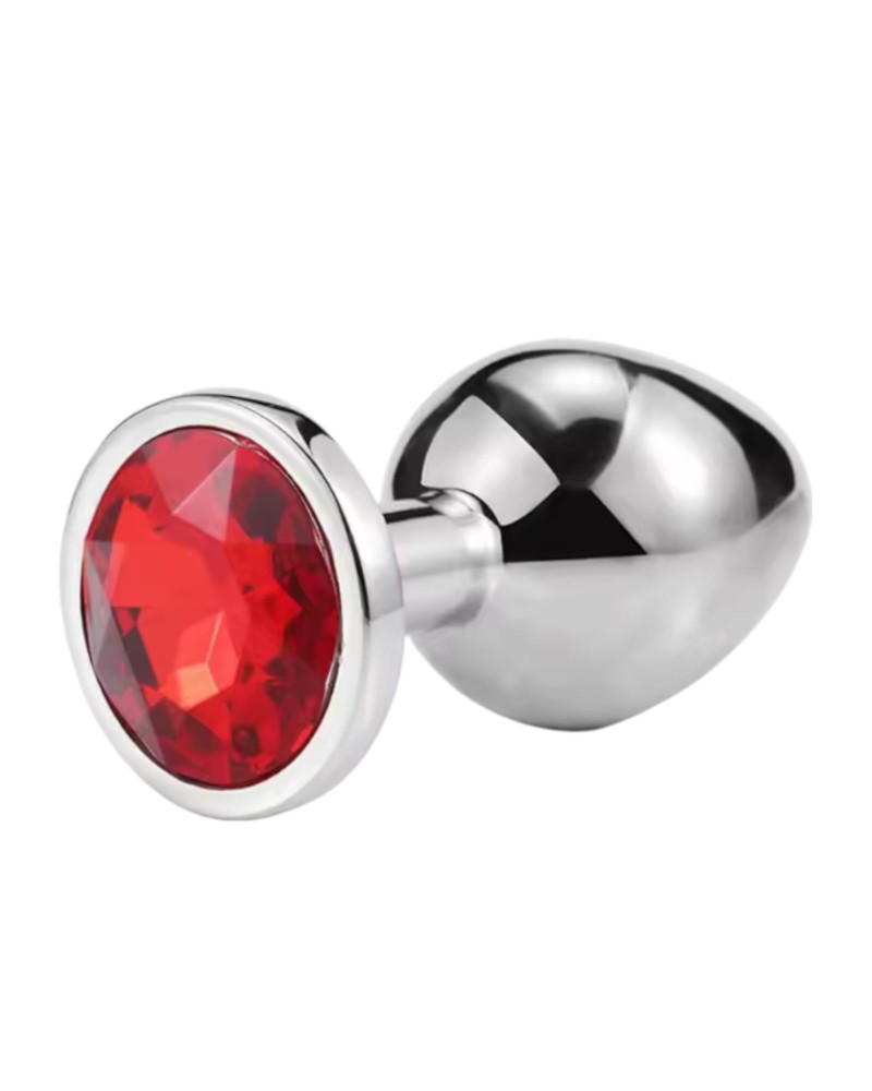 Металлическая анальная пробка Silver, red crystal, размер М - зображення 1