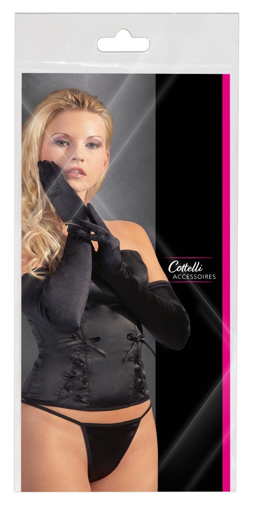 Длинные перчатки из черного атласа Cottelli S/M/L - зображення 1