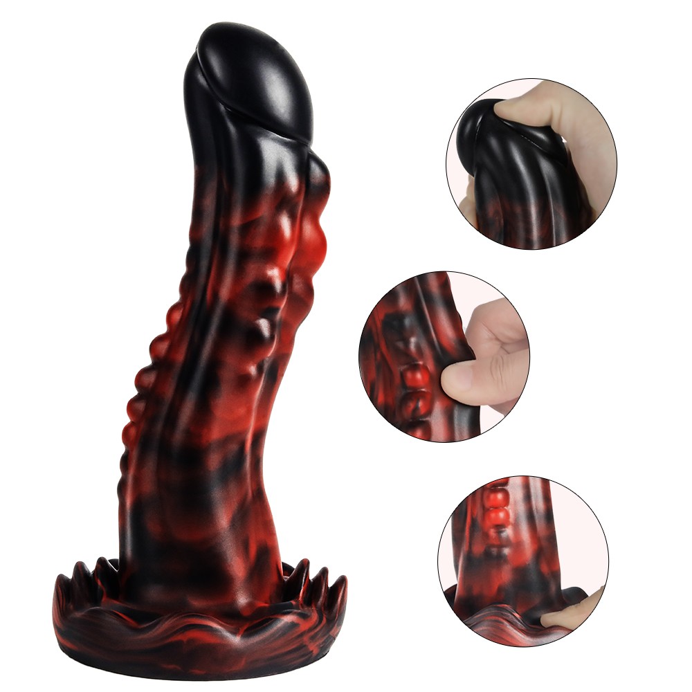 Фантазийный фаллоимитатор с агрессивным рельефом “Dark Red/Black” - зображення 1