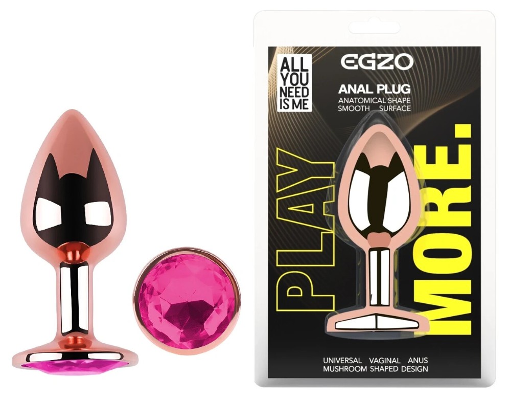 Анальная пробка EGZO Rose Gold Round Plug S, гладкая металлическая, с кристаллом, розово-золотистая - зображення 1