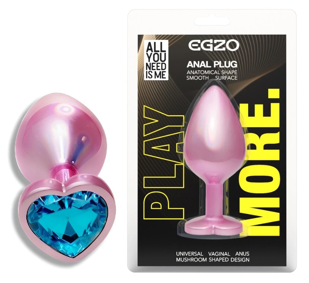 Анальная пробка EGZO Pink Perl Heart Plug S с кристаллом, розовая металлическая - зображення 1