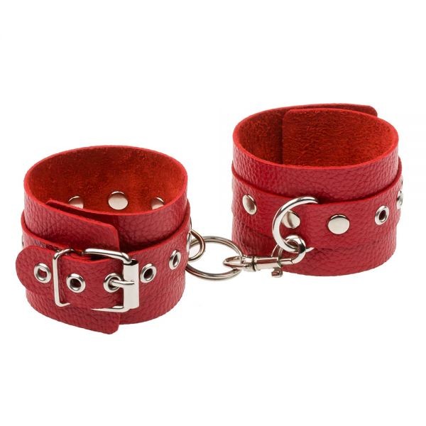 Наручники Leather Double Fix Hand Cuffs, Red - зображення 1